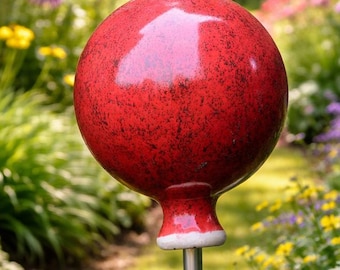 Keramik Rosenkugel für den Garten 12cm - Große Gartenkugel Dekoration Keramik - Gartenstele