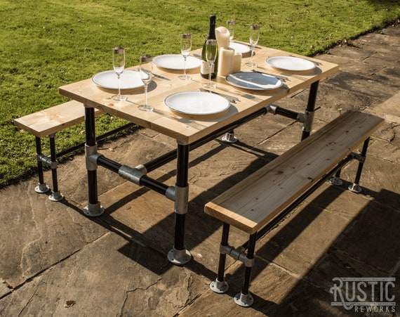 Outdoor Dining Table And Bench Set Rustic Dining Table Etsy