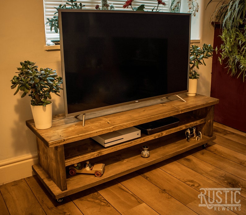 Rustic Tv Stand Cabinet Scaffold Board Handcrafted Chunky Handmade Television Display Unit Up Cycled