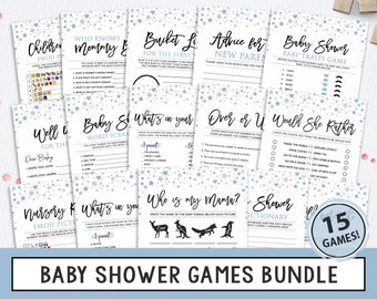 Baby Shower Games Bundle, Baby Shower Printables, Instant Download, Children's Book Emoji Game, Over or Under, Baby Bucket List, Baby Traits