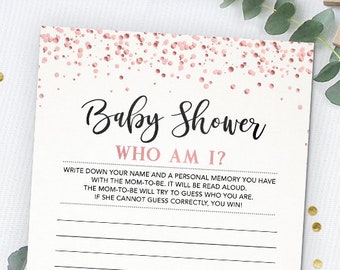 Baby Shower Who Am I - Baby Memory Game, Baby Shower Game Printable, Baby Shower Instant Download, Rose Gold Confetti Game, Game for Girl