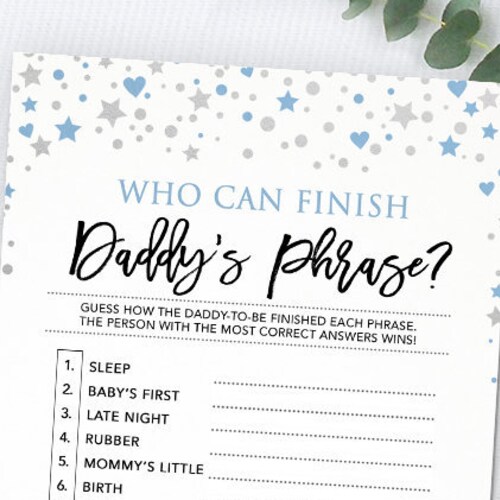 Who Can Finish Daddy's Phrase Baby Shower Gam Finish - Etsy