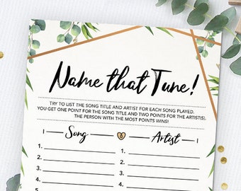 Name that Tune, Baby Shower Music Game, Printable, Baby Shower Games, Instant Download, Gender Neutral Baby Shower Game, Greenery, Gold