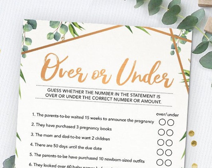 Over or Under, Baby Shower Game Printable, Baby Shower Instant Download ...