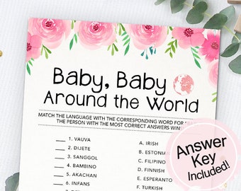 Baby Baby Around the World, Baby Shower Games, Baby Shower Activity, Printable Baby Game, Instant Download, Baby Shower Quiz, For Girl, Boho