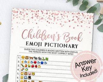 Children's Book Emoji Pictionary, Baby Shower Emoji Game, Baby Emoji Game, Baby Shower Printable, Baby Shower Instant Download, Rose Gold