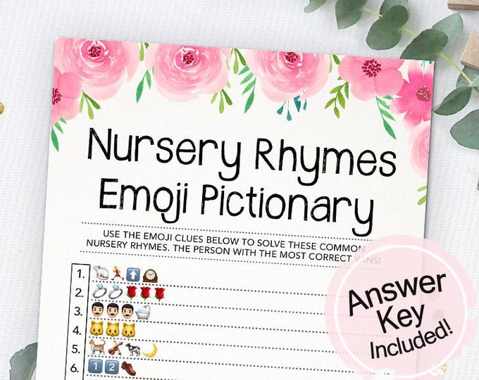 Nursery Rhymes Emoji Pictionary, Emoji Game, Baby Shower Game, Baby ...