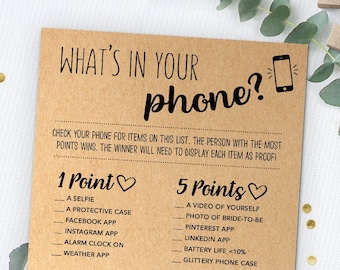 What's In Your Phone Baby Shower Game, Whats In Your Phone, Rustic Baby Shower, Kraft Paper Game, Woodland Baby Shower, Baby Shower Activity