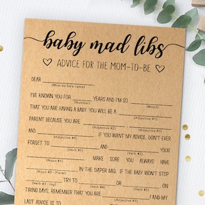 Baby Mad Libs, Advice for the Mom-to-be, Baby Shower Mad Libs Game ...