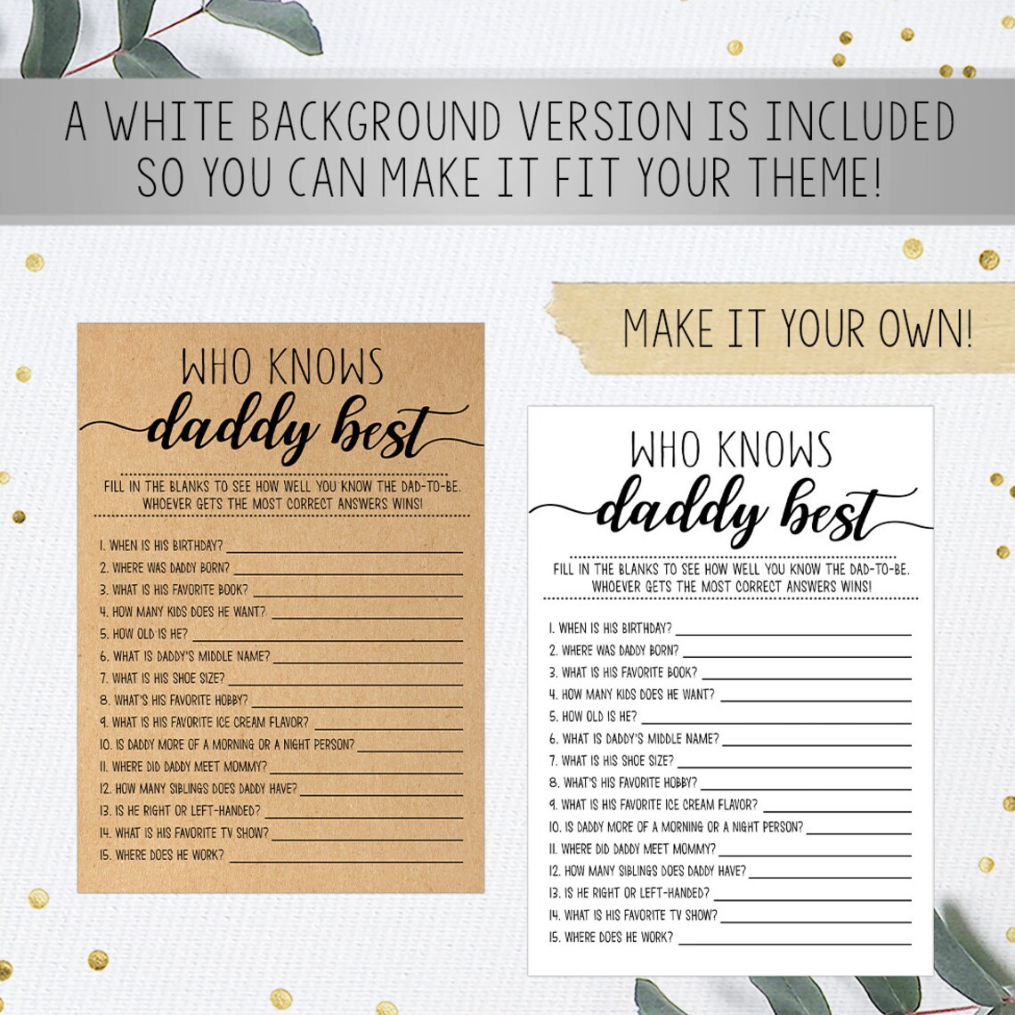 Who Knows Daddy Best Baby Shower Games How Well Do You Know Etsy