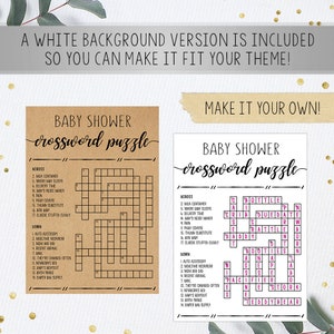 Baby Shower Crossword Puzzle, Baby Shower Crossword Game, Instant ...