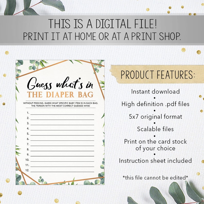 Guess What's in the Diaper Bag Baby Shower Game Etsy
