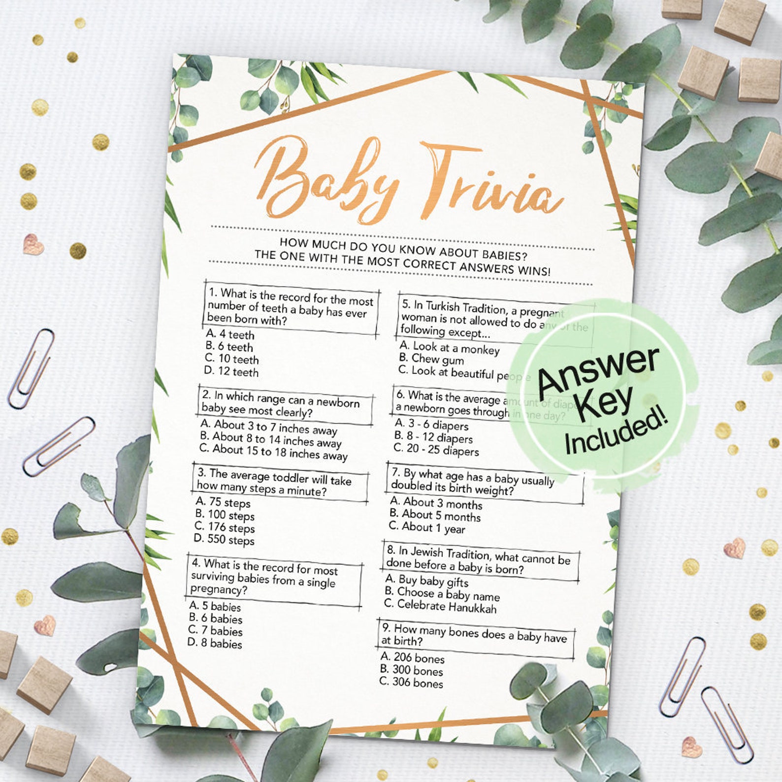 Baby Trivia Baby Shower Game Instant Download Printable Etsy