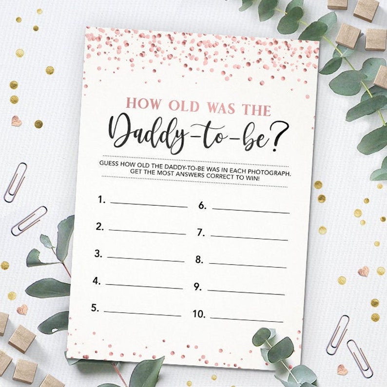 Girl How Old Was the Daddy-to-be Rose Gold Confetti Game Parents Photo Game Baby Shower Instant Download Baby Shower Game Printable