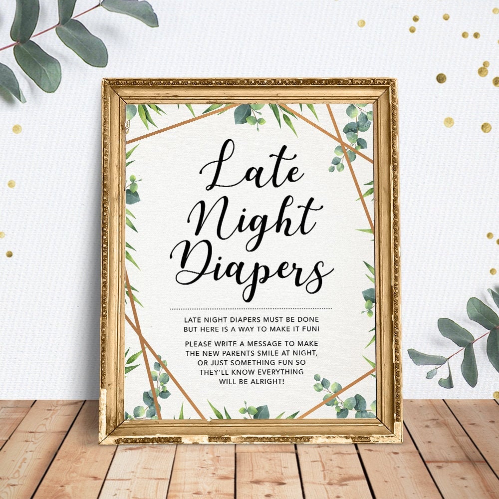 Late Night Diapers Sign, Baby Shower Sign, Baby Shower Game, Printabl…