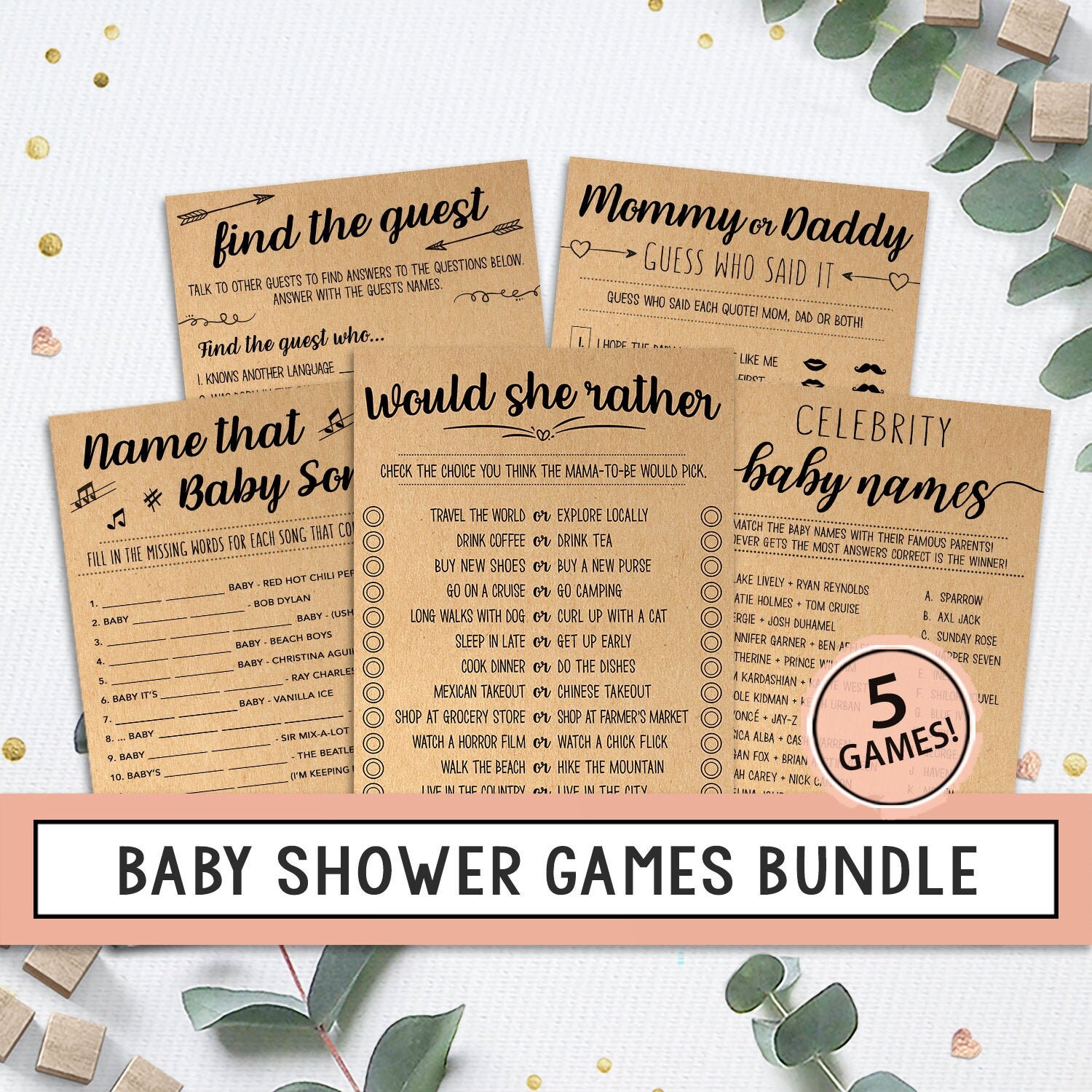 Baby Shower Games Bundle Bundle of 5 Baby Shower Games Etsy
