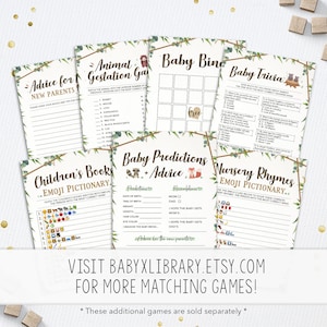 Baby Shower Emoji Pictionary Game, Baby Shower Game, Instant Download, Printable, Nursery Rhymes, Gender Neutral, Greenery, Woodland Theme zdjęcie 3