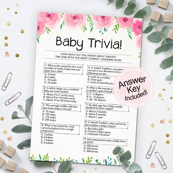 Baby Shower Trivia Game Printable, Baby Shower Trivia Quiz, Rustic Baby  Shower Game, Instant Download, Kraft Paper Baby Shower Game