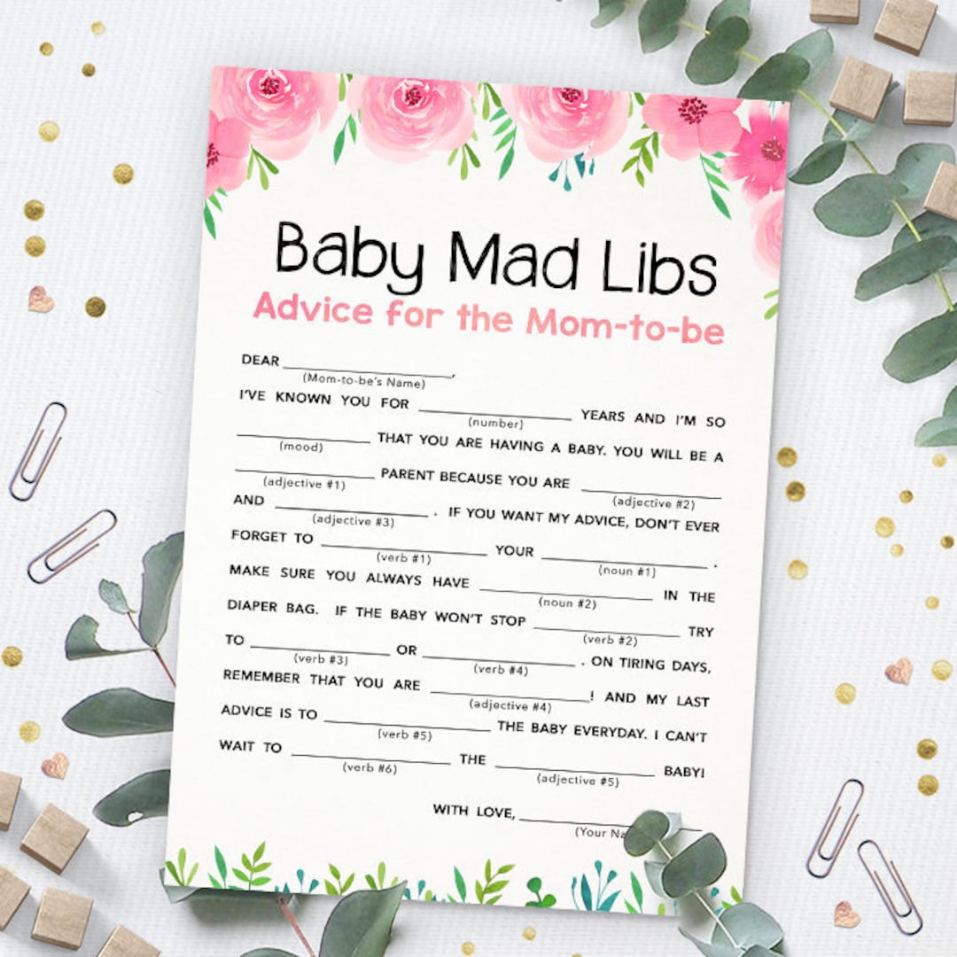 Baby Shower Mad Libs, Baby Madlibs Game, Advice Card, Baby Shower Game