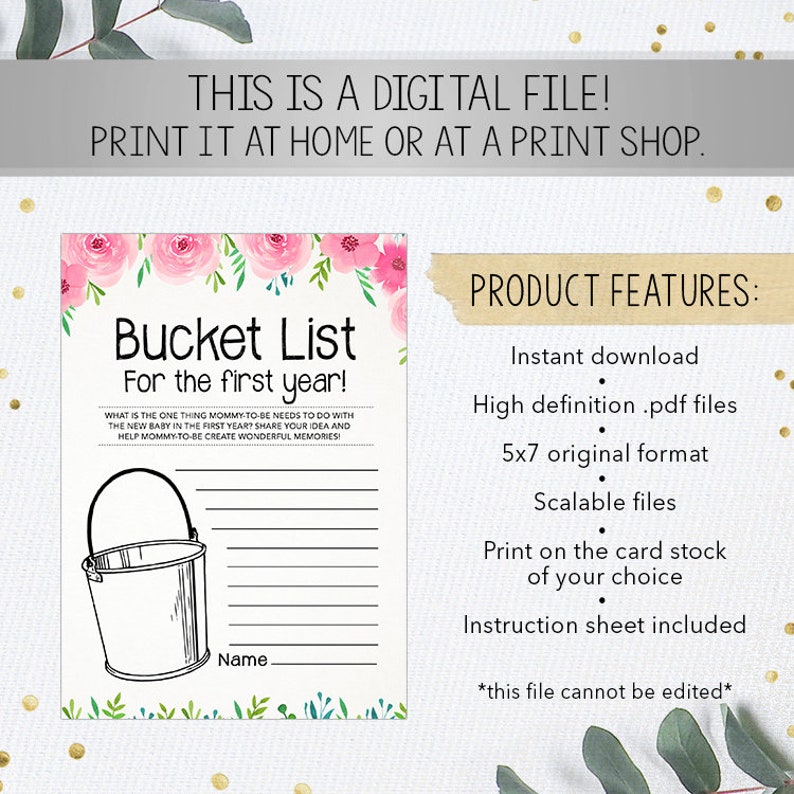 Baby Shower Bucket List Baby Shower Game Baby Shower Advice Etsy