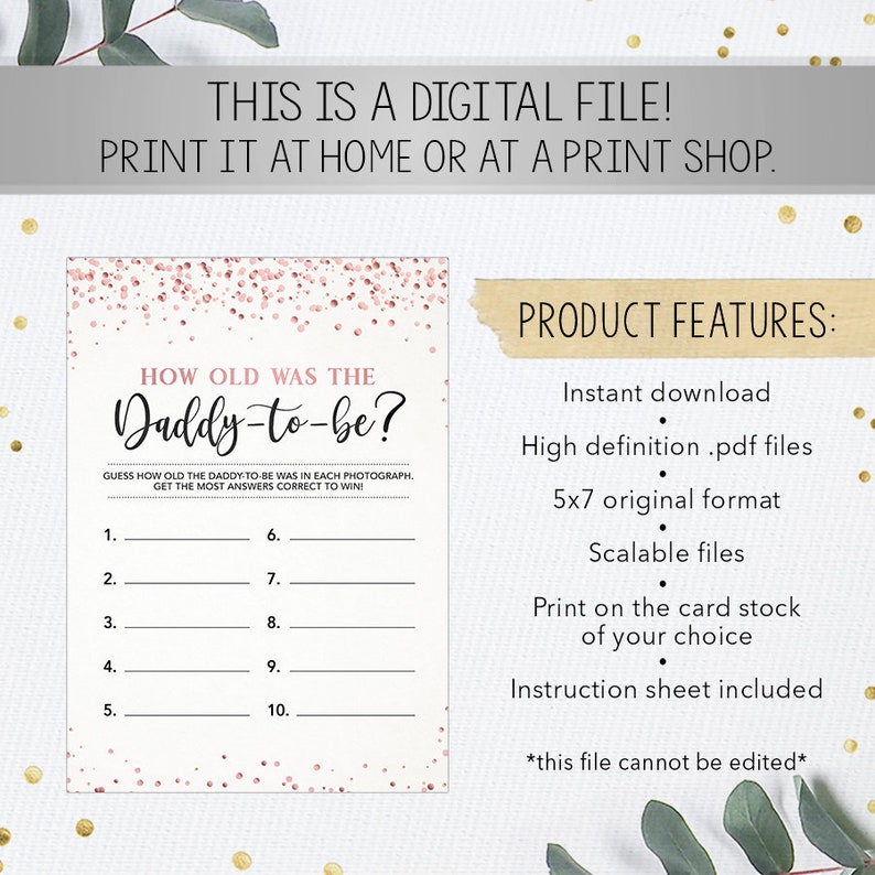 Girl How Old Was the Daddy-to-be Rose Gold Confetti Game Parents Photo Game Baby Shower Instant Download Baby Shower Game Printable