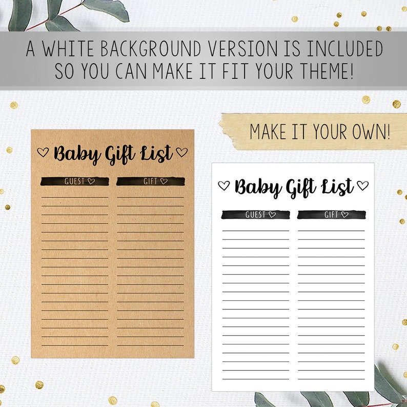 Baby Gift List Baby Shower Card Printable Card Instant Etsy