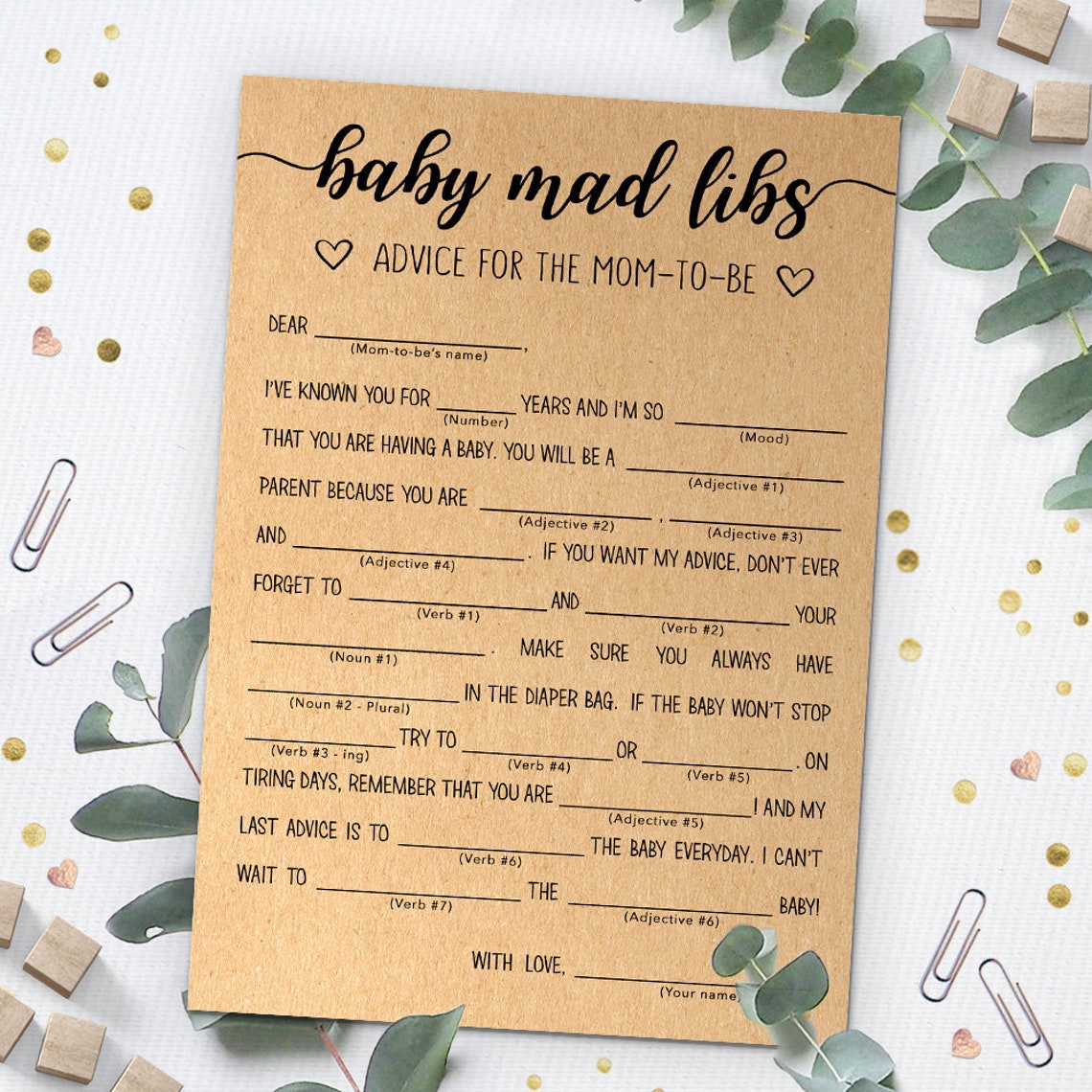 Baby Mad Libs Advice for the Mom-to-be Baby Shower Mad Libs | Etsy