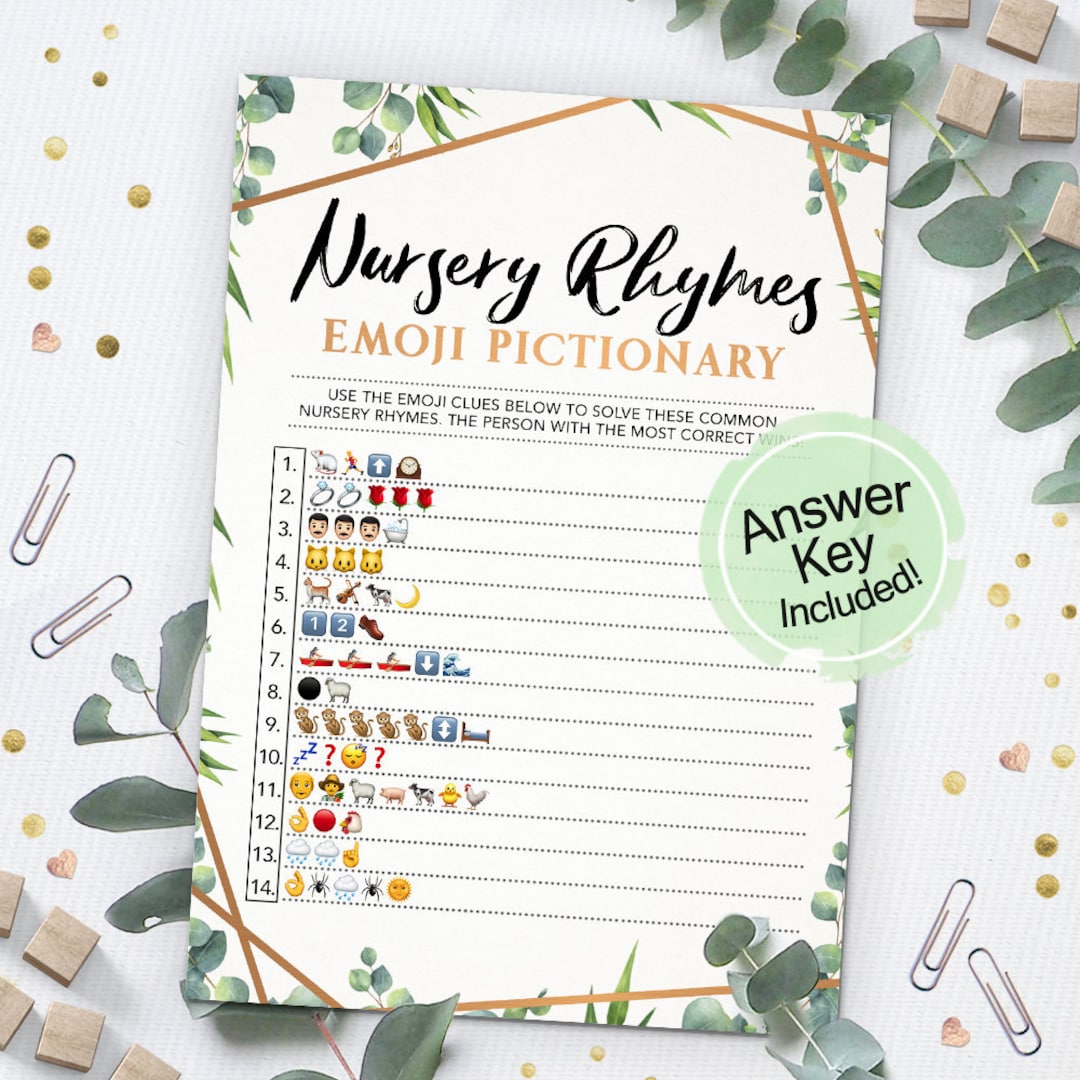 Nursery Rhymes Emoji Pictionary, Emoji Game, Baby Shower Game, Instant ...