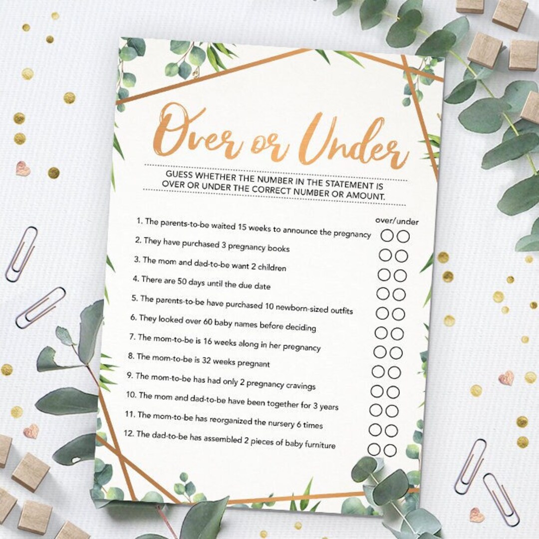 Over or Under, Baby Shower Game Printable, Baby Shower Instant Download ...