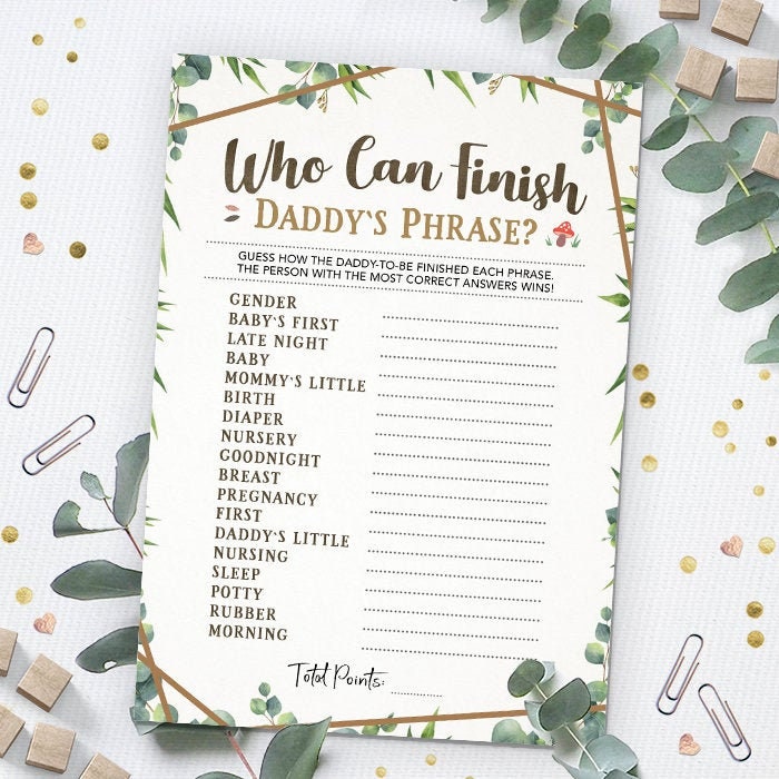 Who Can Finish Daddy's Phrase Baby Shower Game Printable | Etsy