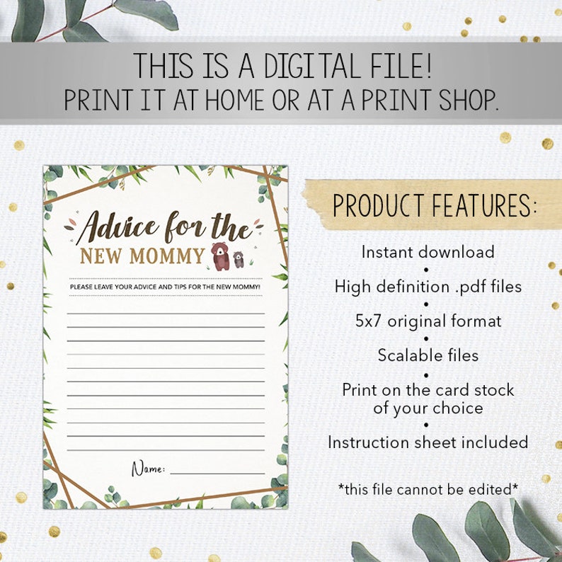 Advice for the New Mommy Baby Shower Game Printable Baby | Etsy