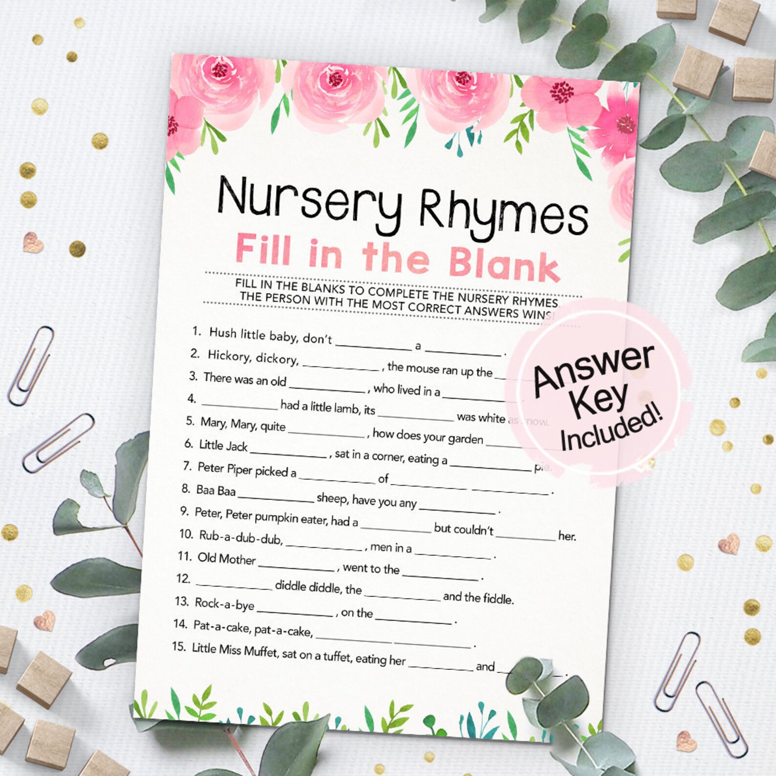 Nursery Rhymes Fill in the Blanks Nursery Rhymes Game Baby Etsy