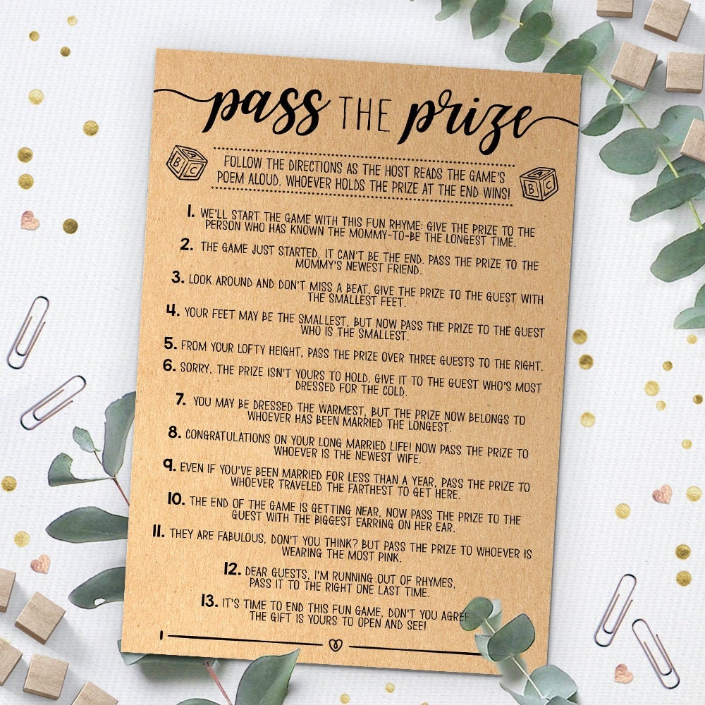 Pass the Prize Rhyme Game Baby Shower Game Baby Shower - Etsy Australia