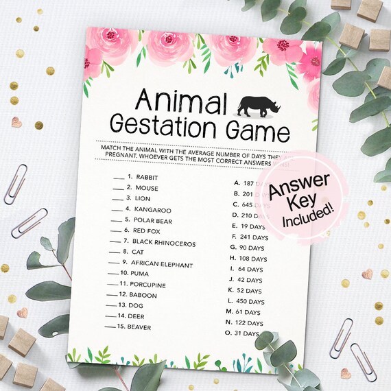 Animal Gestation Game Animal Pregnancy Baby Shower Game | Etsy