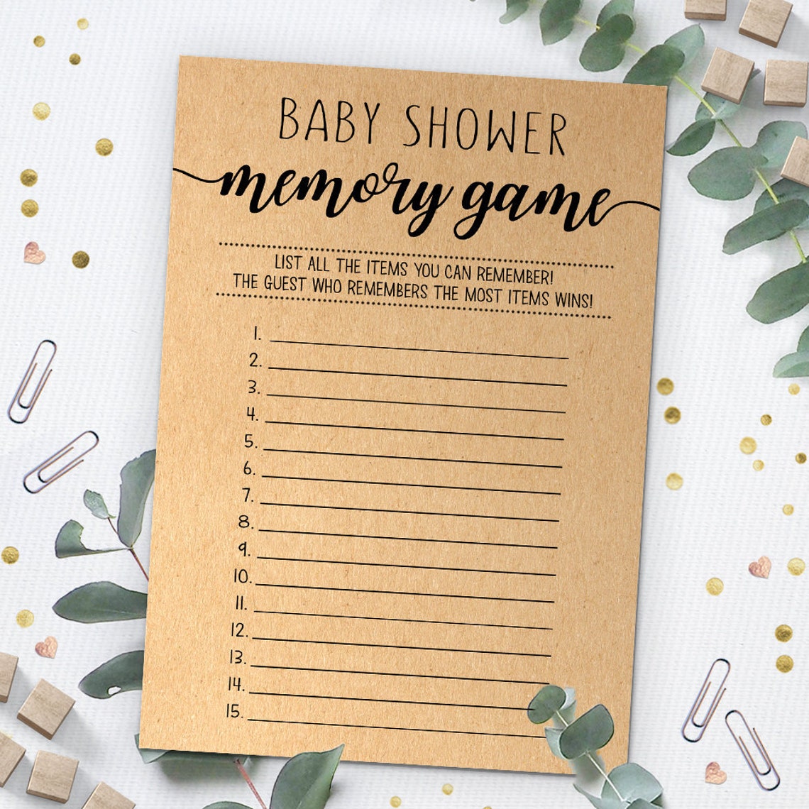 Baby Shower Memory Game Baby Shower Game Rustic Kraft Baby Etsy