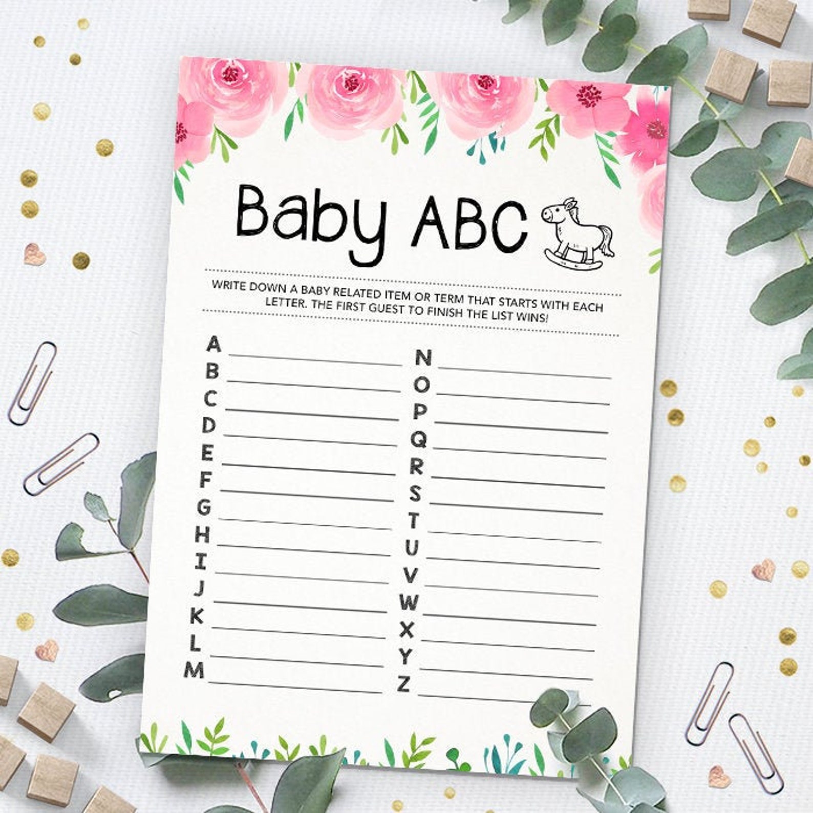 Baby Shower Abcs Baby Abcs Baby Shower Game Baby Shower Word Etsy
