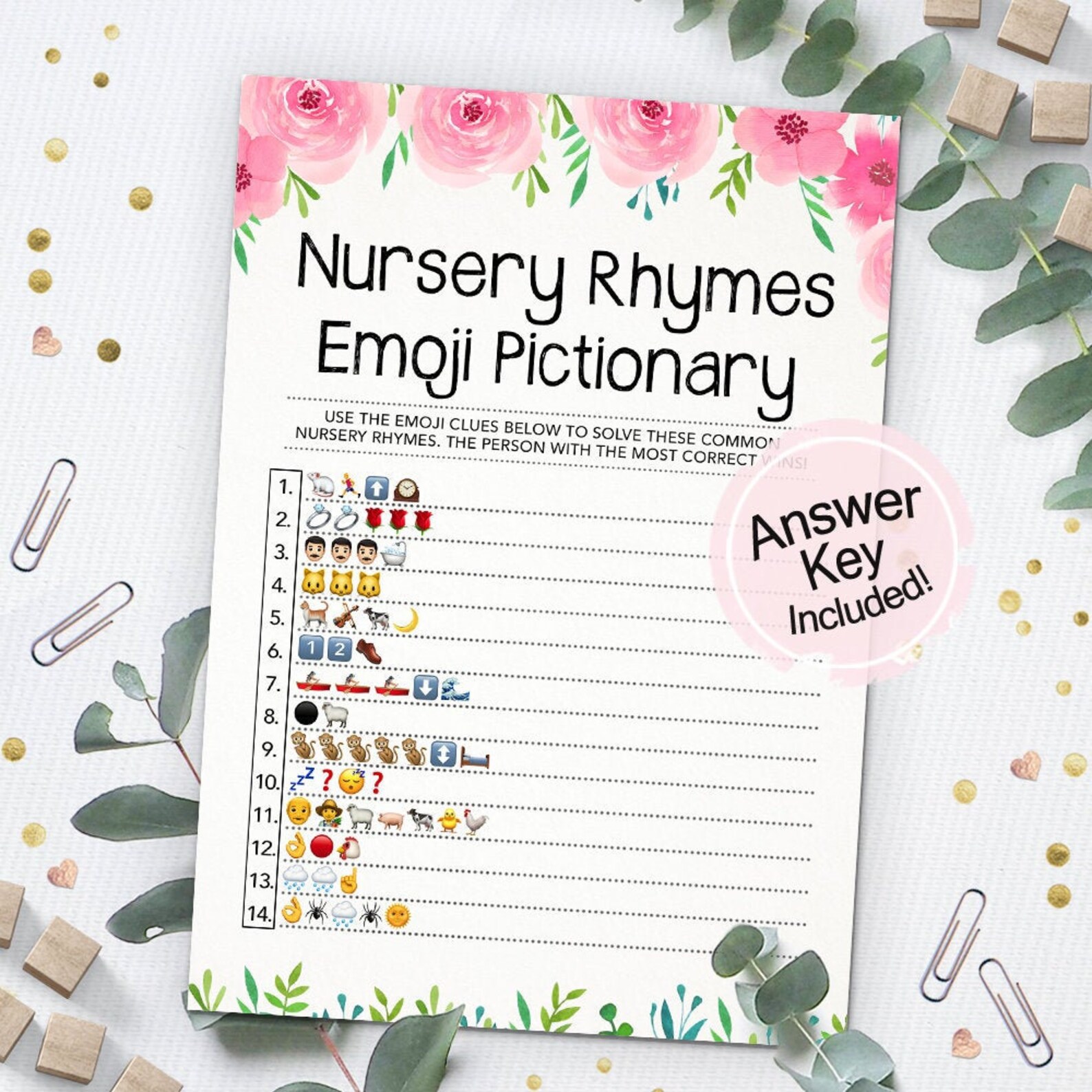 Nursery Rhymes Emoji Pictionary Emoji Game Baby Shower Game - Etsy