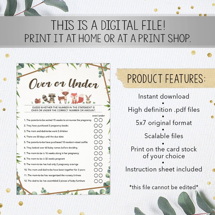 Over or Under Baby Shower Game Printable Instant Download - Etsy