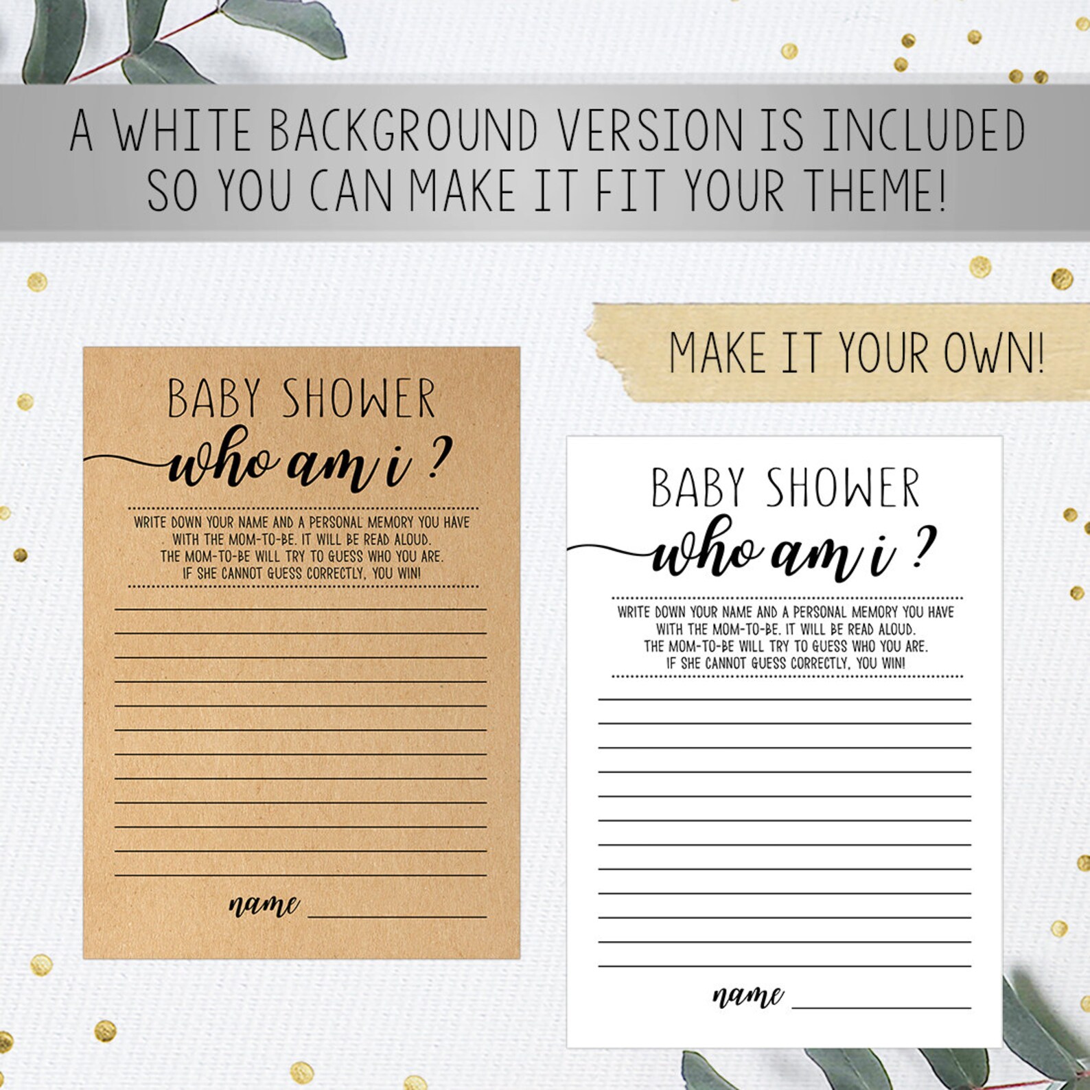 Baby Shower Who Am I Baby Shower Game Baby Shower Memory Etsy