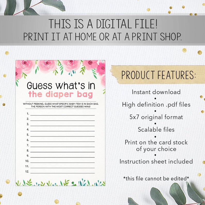 Guess What's in the Diaper Bag Baby Shower Game Guessing Etsy