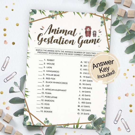 Animal Gestation Game Animal Pregnancy Printable Baby - Etsy