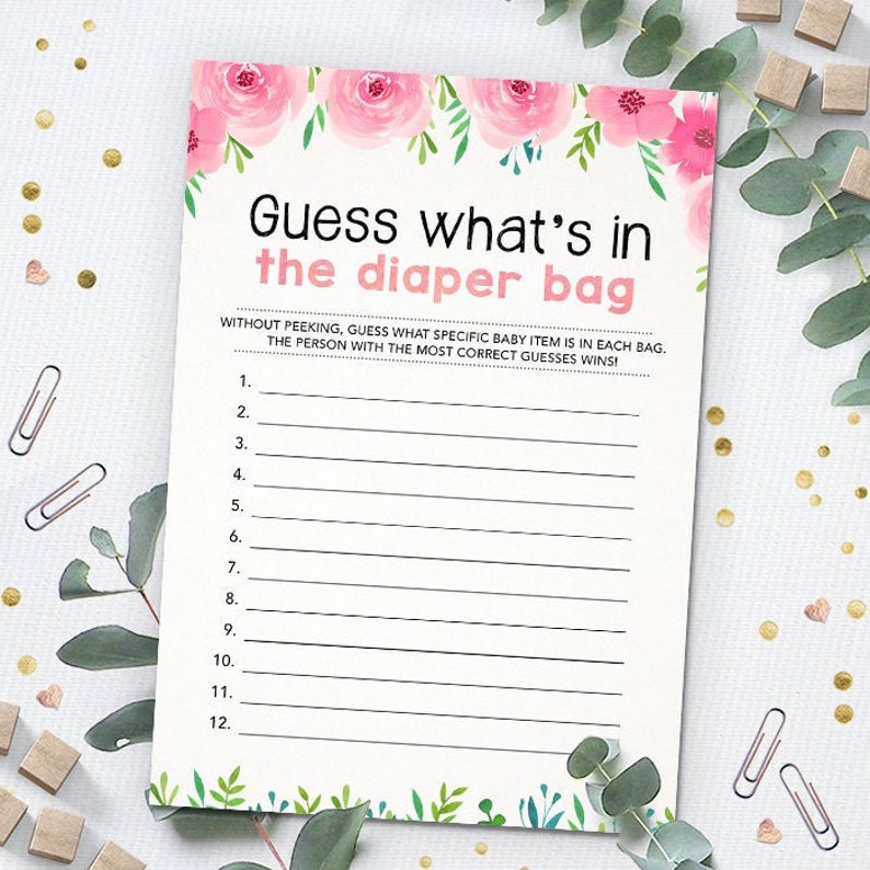 Guess What's in the Diaper Bag Baby Shower Game Guessing Etsy