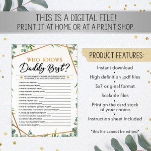 Who Knows Daddy Best Baby Shower Game Printable Baby Shower - Etsy
