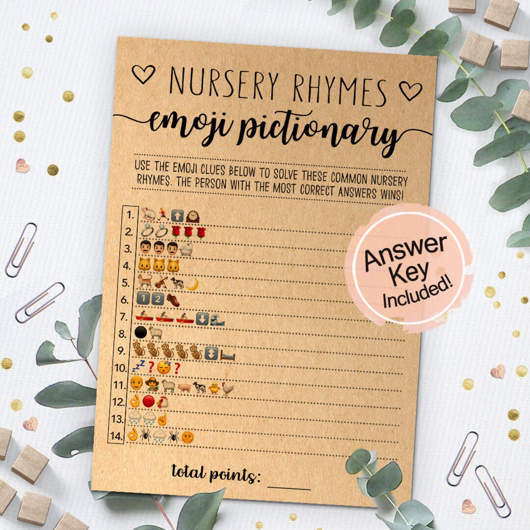 Nursery Rhymes Emoji Pictionary, Baby Shower Emoji Game, Baby Shower ...