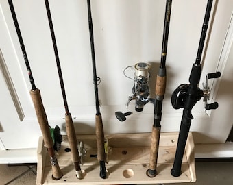 Wall-mounted Vertical Rack Support for 6 Wooden Pallet Fishing Rods Unique  Creation 