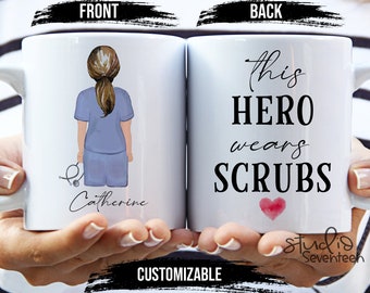Nursing Graduation Gift, Nurse Coffee Mug, Nurse Gift, Nurse Practitioner Gifts, Custom Mug, Personalized Mug, This Hero Wears Scrubs