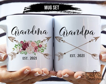 Grandparents Mug Set, Baby Announcement, Baby Reveal, Est. 2020, Grandma Coffee Cup, Grandparents Gift, Grandpa Coffee Mug