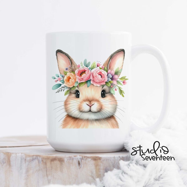 Boho Bunny Easter Mug, Easter Bunny Ceramic Mug, Kids Hot Chocolate Mug, Spring Easter Decor Cup, Kids Easter Gift Idea