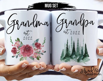 Pregnancy Announcement Grandparents, Baby Announcement, Baby Reveal, Grandma Grandpa Coffee Cup, Grandparents Mug Set, New Grandma Gift