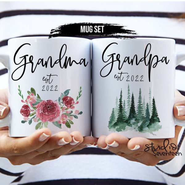 Pregnancy Announcement Grandparents, Baby Announcement, Baby Reveal, Grandma Grandpa Coffee Cup, Grandparents Mug Set, New Grandma Gift